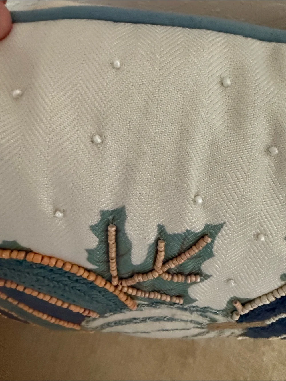 Embroidered Pumpkin Lumbar Pillow in Cream and Teal